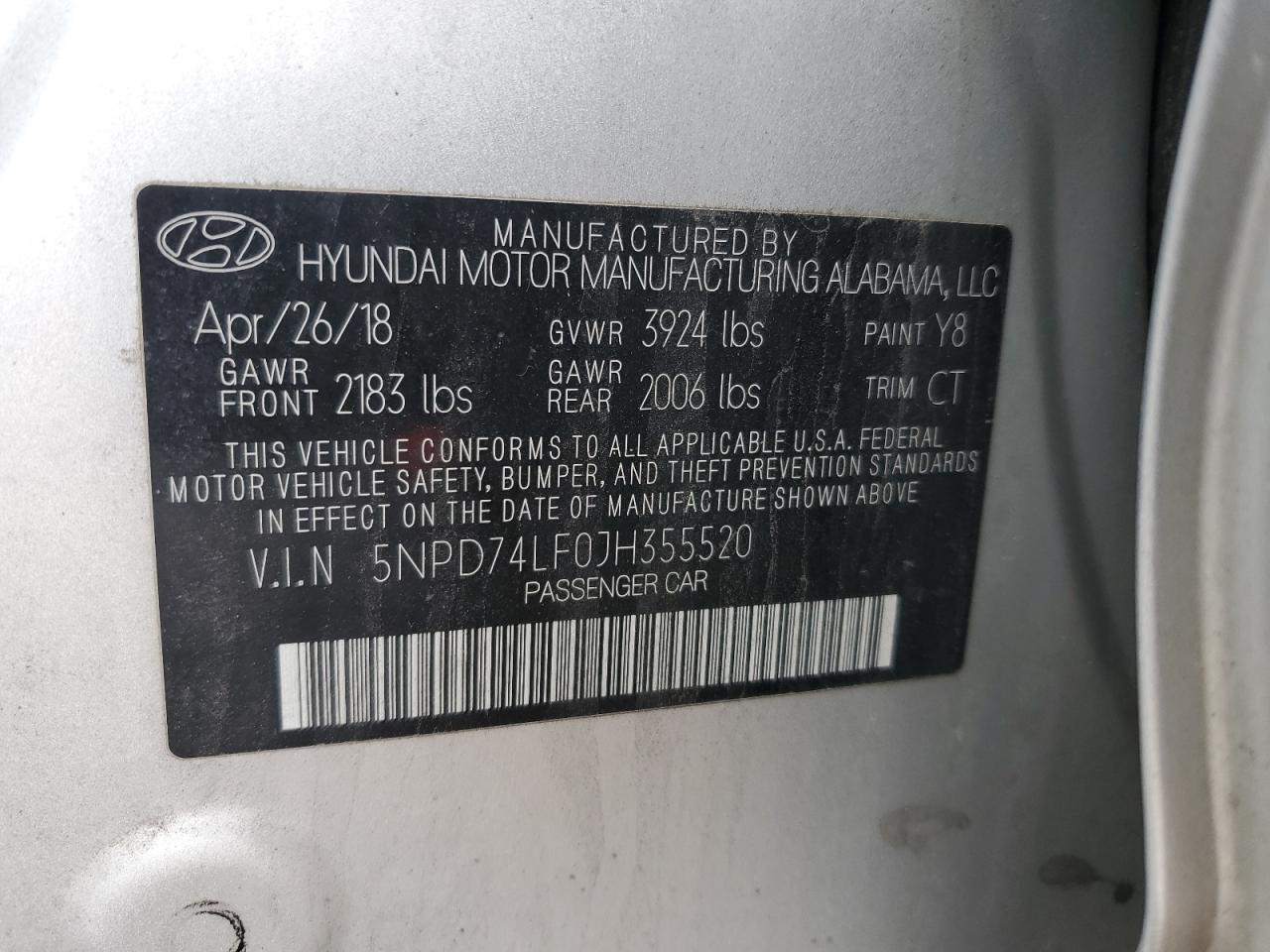 2018 Hyundai Elantra VIN 5NPD74LF0JH355520 Copart auction photo, all over damage thumbnail 12