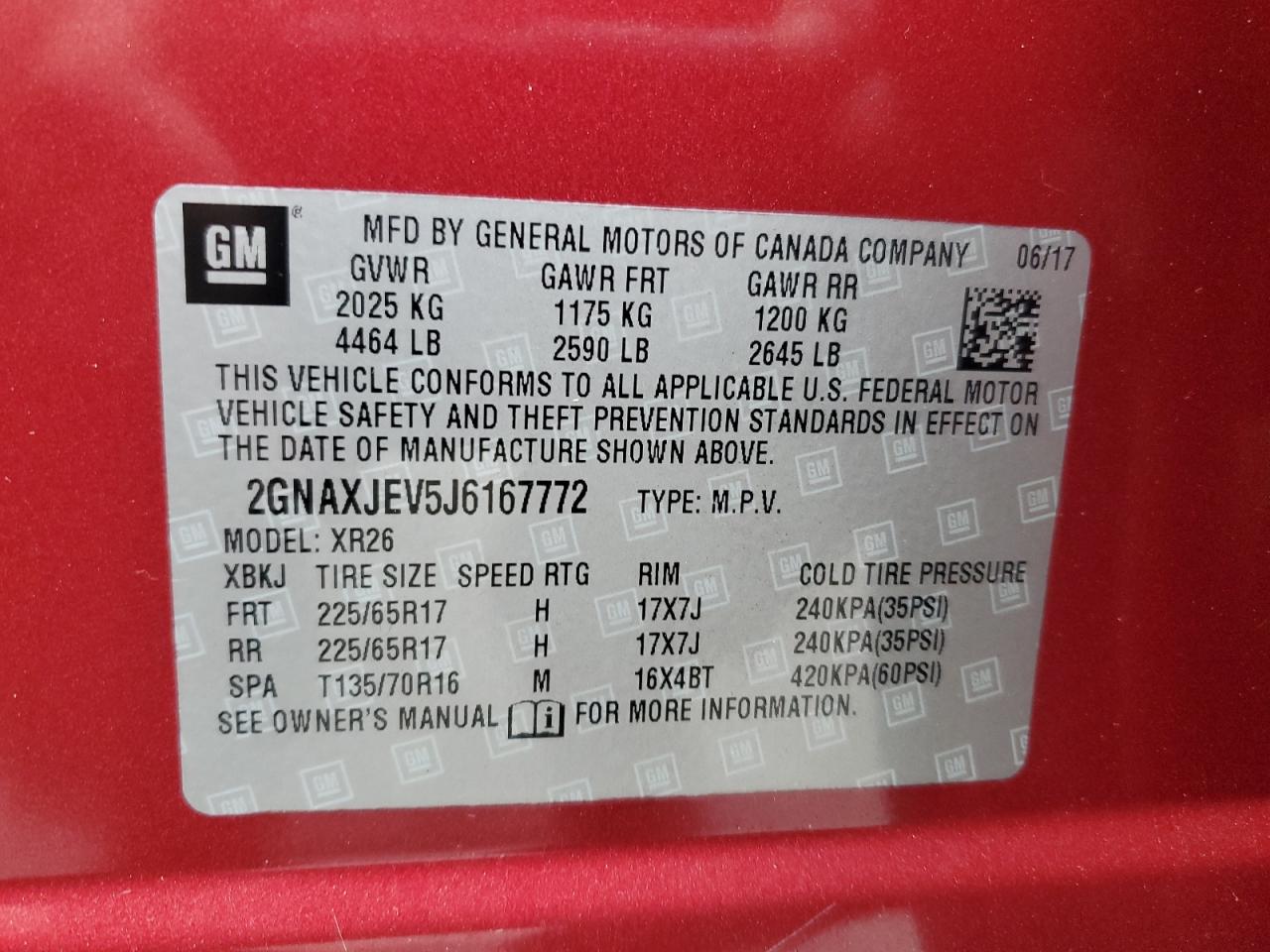 2018 Chevrolet Equinox VIN 2GNAXJEV5J6167772 Copart auction photo, rear end / front end damage thumbnail 15