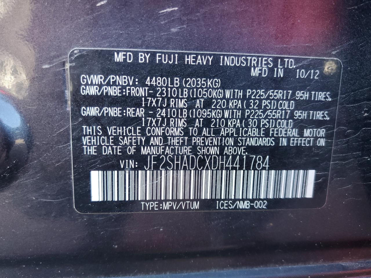 2013 Subaru Forester VIN JF2SHADCXDH441784 Copart auction photo, burn - engine damage thumbnail 15