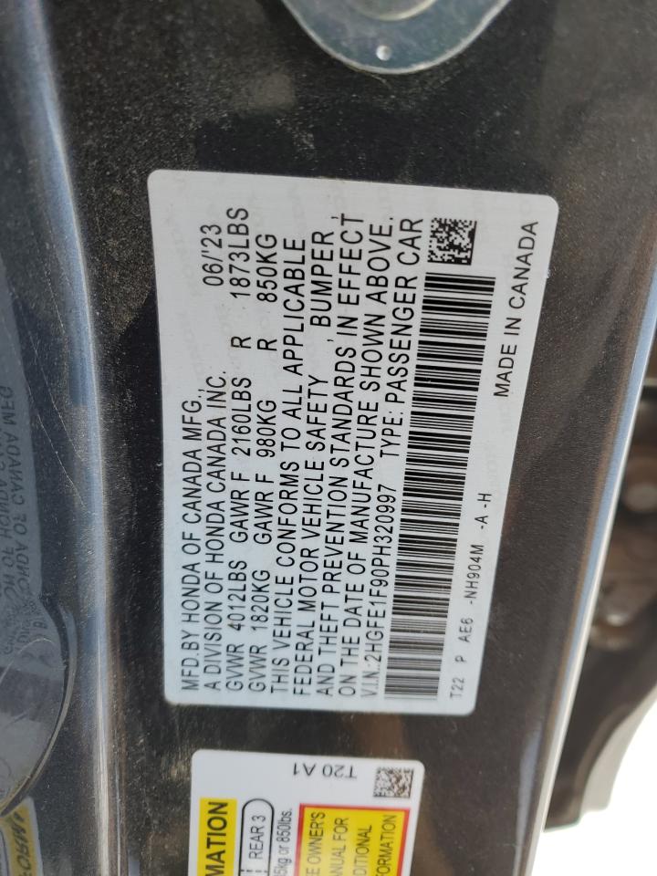 2023 Honda Civic VIN 2HGFE1F90PH320997 Copart auction photo, front end damage thumbnail 12