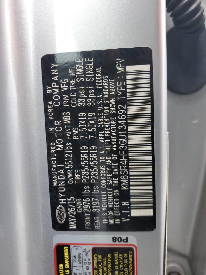 2016 Hyundai Santa Fe VIN KM8SR4HF3GU134692 Copart auction photo, normal wear damage thumbnail 13