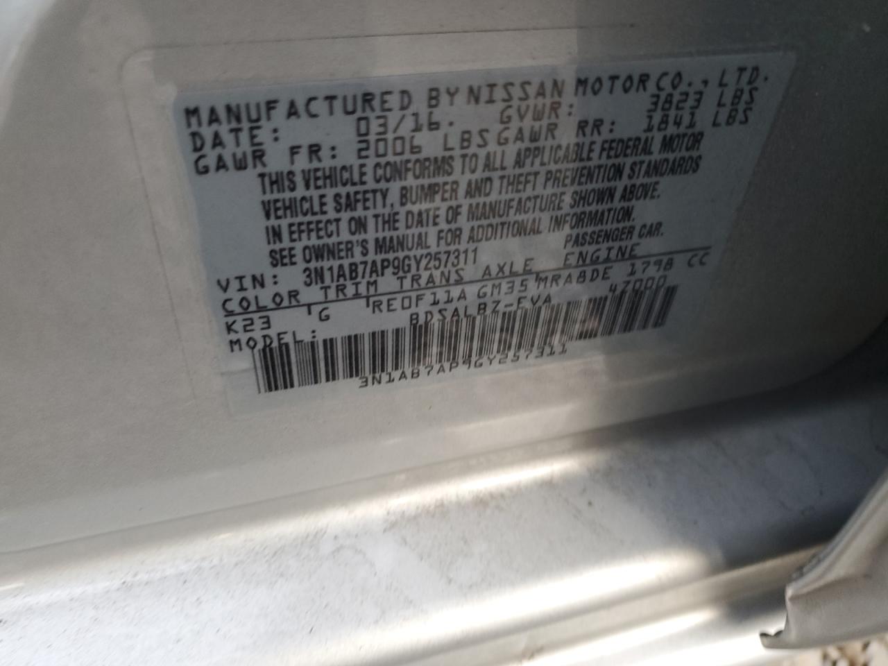2016 Nissan Sentra VIN 3N1AB7AP9GY257311 Copart auction photo, front end damage thumbnail 12