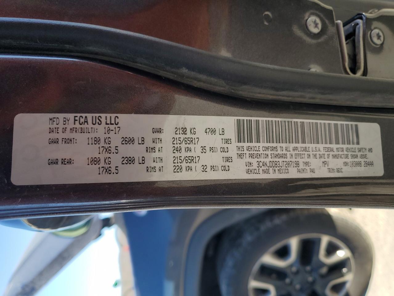 2018 Jeep Compass VIN 3C4NJDDB3JT207198 Copart auction photo, side damage thumbnail 12
