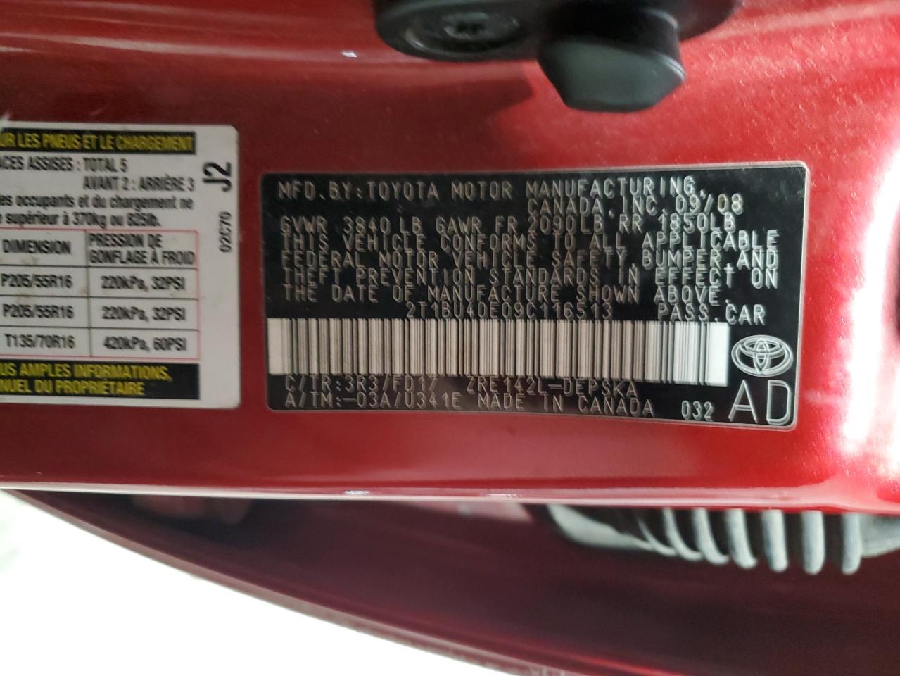 2009 Toyota Corolla VIN 2T1BU40E09C116513 Copart auction photo, front end damage thumbnail 13