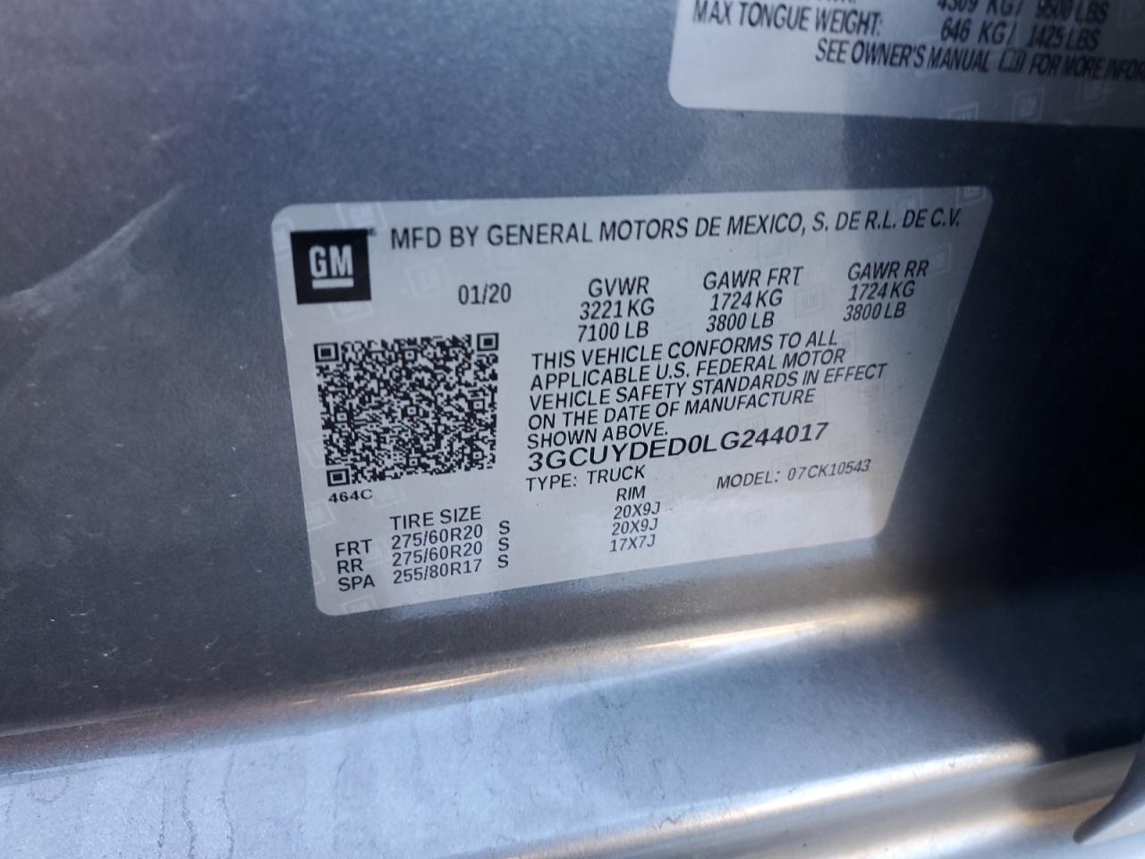 2020 Chevrolet Silverado VIN 3GCUYDED0LG244017 Copart auction photo, front end damage thumbnail 14