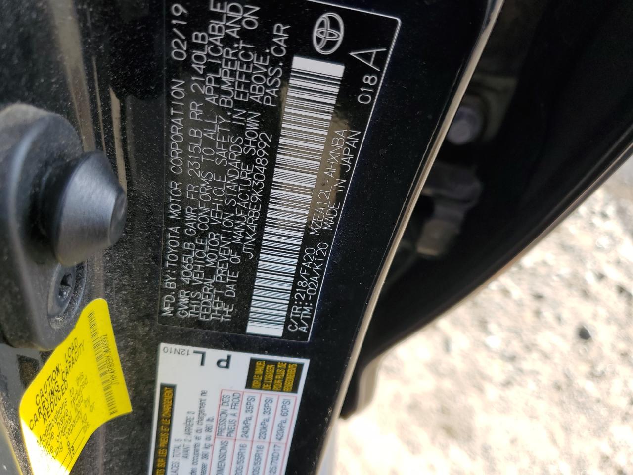 2019 Toyota Corolla VIN JTNK4RBE9K3048992 Copart auction photo, front end damage thumbnail 13