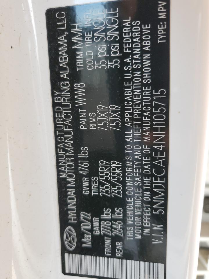 2022 Hyundai Tucson VIN 5NMJECAE4NH105715 Copart auction photo, all over damage thumbnail 13