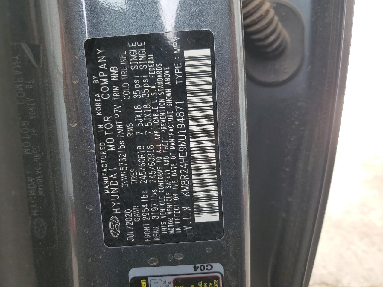 2021 Hyundai Palisade VIN KM8R24HE9MU194871 Copart auction photo, water/flood / front end damage thumbnail 14