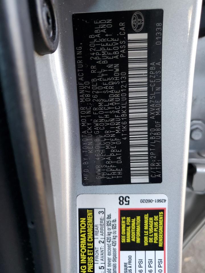 2020 Toyota Camry VIN 4T1K61BKXLU012130 Copart auction photo, front end damage thumbnail 12