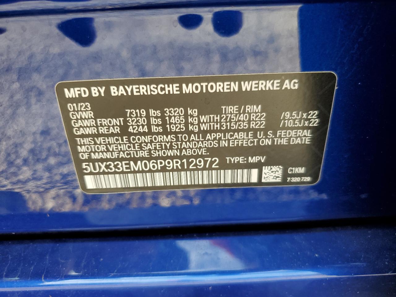 2023 BMW X7 VIN 5UX33EM06P9R12972 Copart auction photo, water/flood damage thumbnail 14