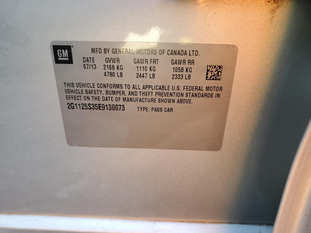 2014 Chevrolet Impala VIN 2G1125S35E9130073 Copart auction photo, front end damage thumbnail 12