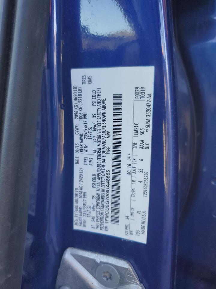 2016 Ford Escape VIN 1FMCU0G70GUA48665 Copart auction photo, rear end damage thumbnail 13