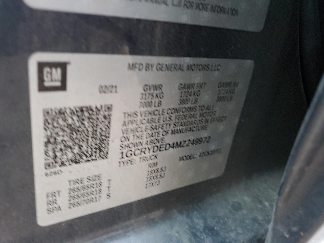 2021 Chevrolet Silverado VIN 1GCRYDED4MZ249972 Copart auction photo, front end / undercarriage damage thumbnail 12