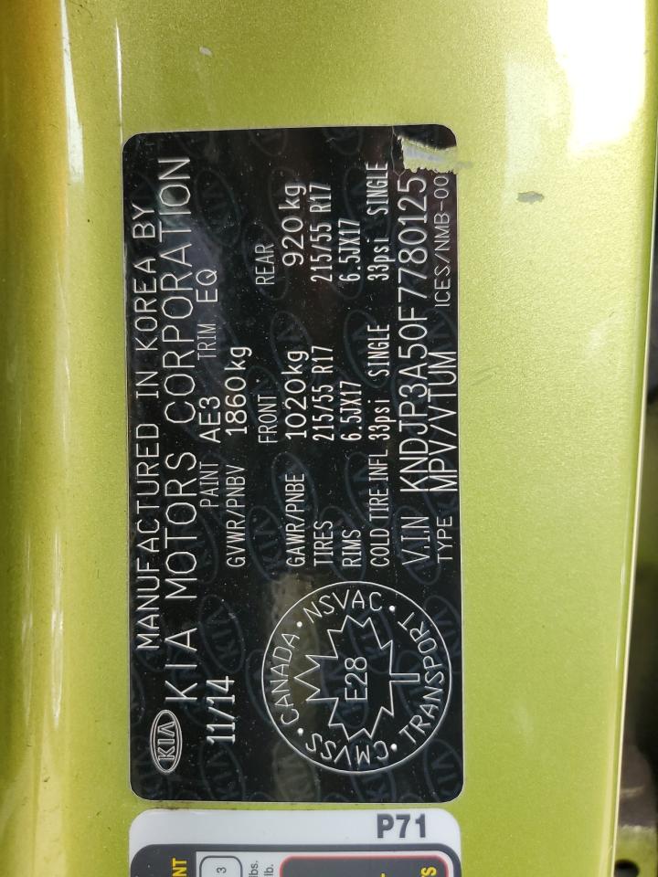 2015 KIA Soul VIN KNDJP3A50F7780125 Copart auction photo, front end / rear end damage thumbnail 12