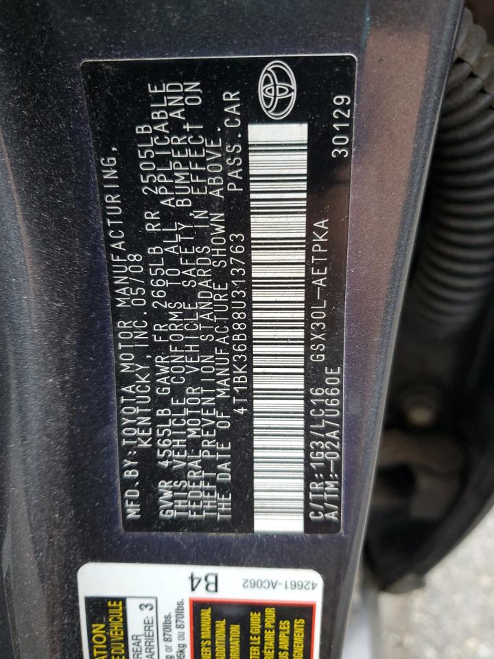 2008 Toyota Avalon VIN 4T1BK36B88U313763 Copart auction photo, front end / minor dent/scratches damage thumbnail 12