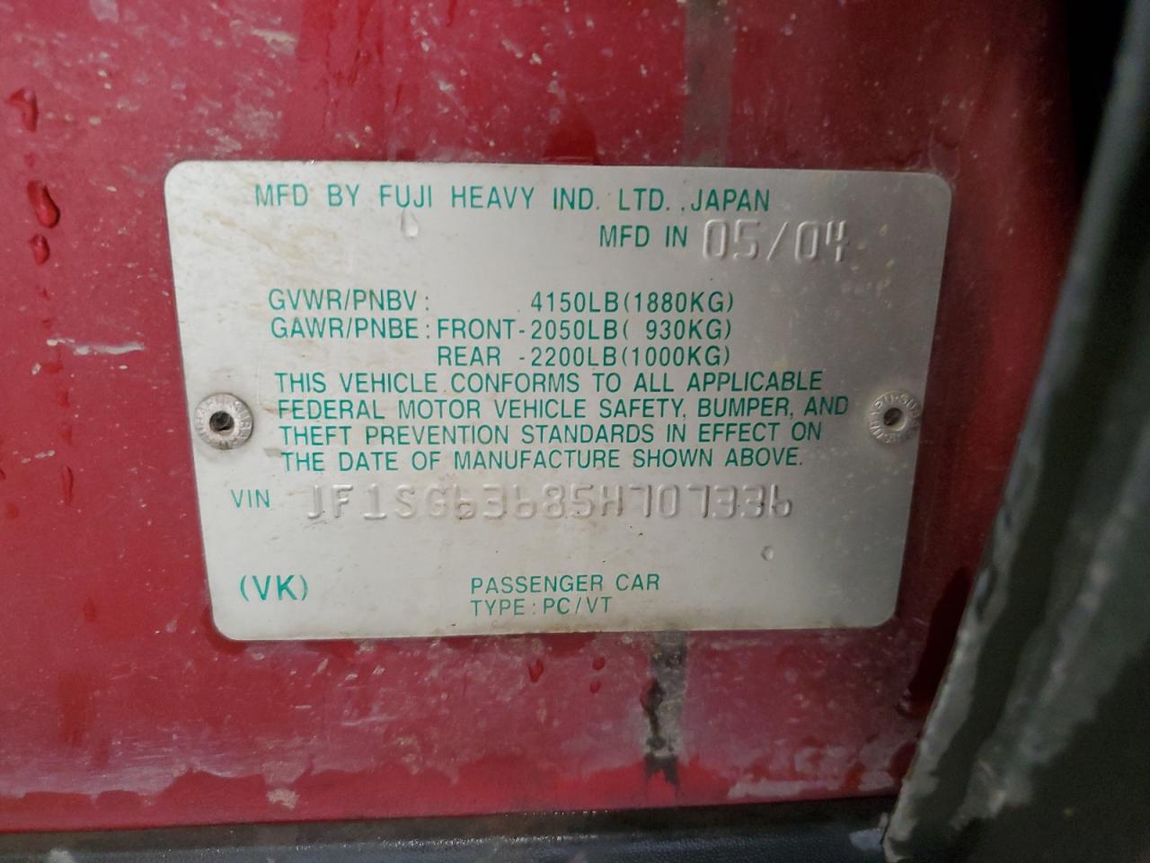 2005 Subaru Forester VIN JF1SG63685H707336 Copart auction photo, front end damage thumbnail 13