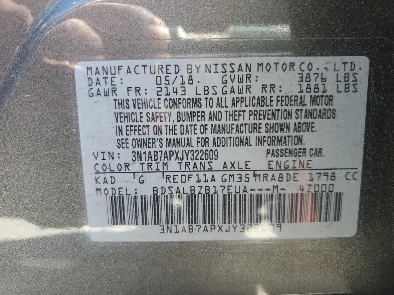 2018 Nissan Sentra VIN 3N1AB7APXJY322609 Copart auction photo, front end damage thumbnail 12