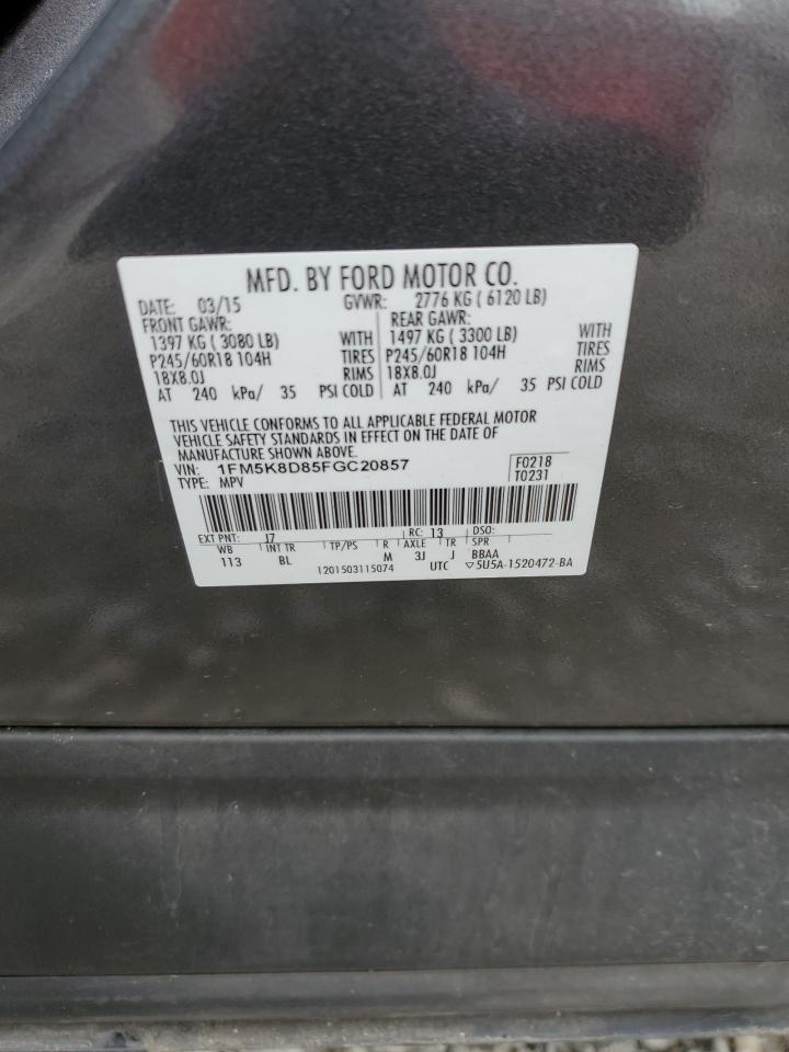 2015 Ford Explorer VIN 1FM5K8D85FGC20857 Copart auction photo, rear end damage thumbnail 13