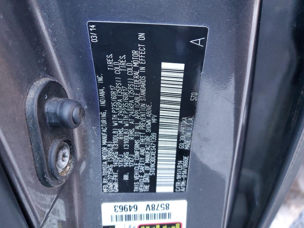 2014 Toyota Sienna VIN 5TDYK3DCXES471399 Copart auction photo, all over damage thumbnail 13