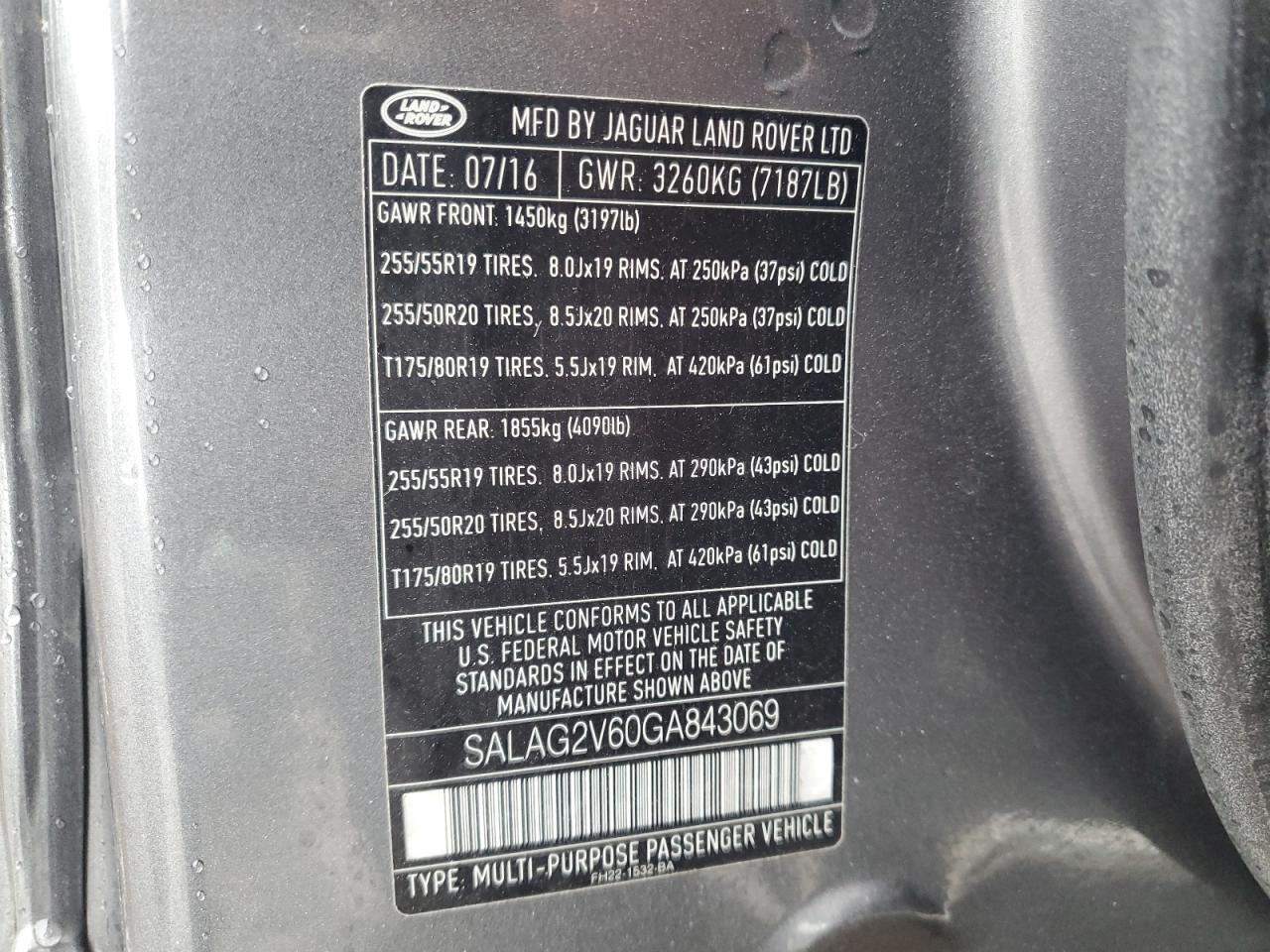 2016 Land Rover LR4 VIN SALAG2V60GA843069 Copart auction photo, front end damage thumbnail 13