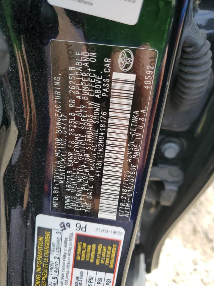 2017 Toyota Camry VIN 4T1BF1FK2HU418176 Copart auction photo, front end / minor dent/scratches damage thumbnail 12