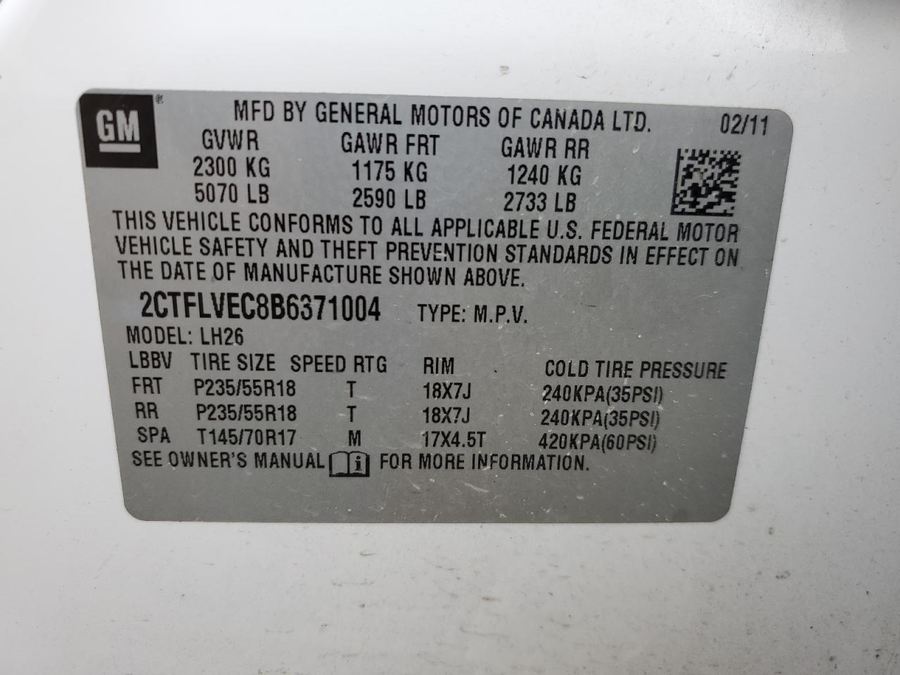 2011 GMC Terrain VIN 2CTFLVEC8B6371004 Copart auction photo, front end damage thumbnail 15