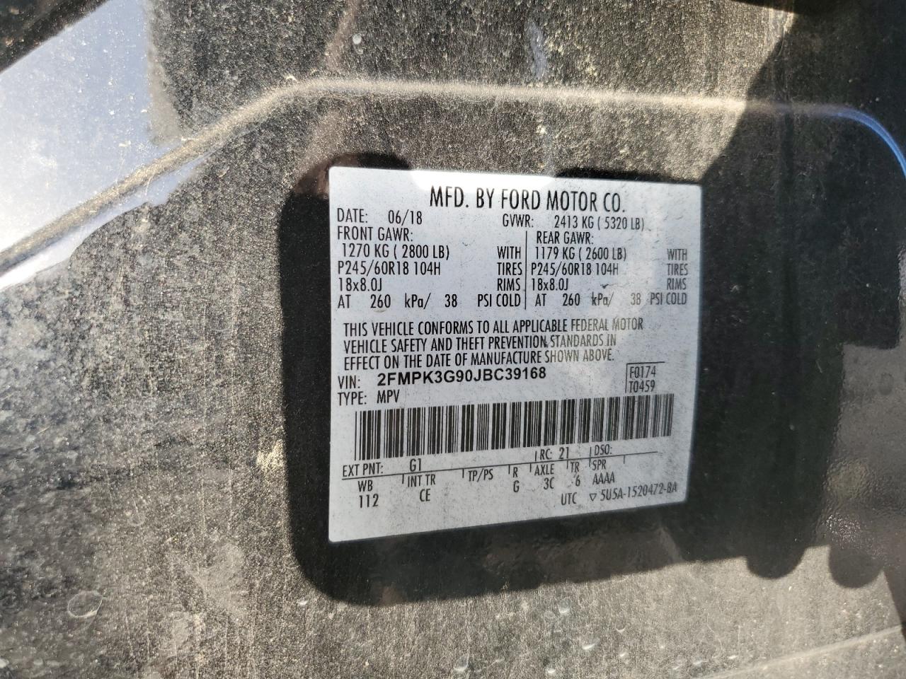 2018 Ford Edge VIN 2FMPK3G90JBC39168 Copart auction photo, front end damage thumbnail 14