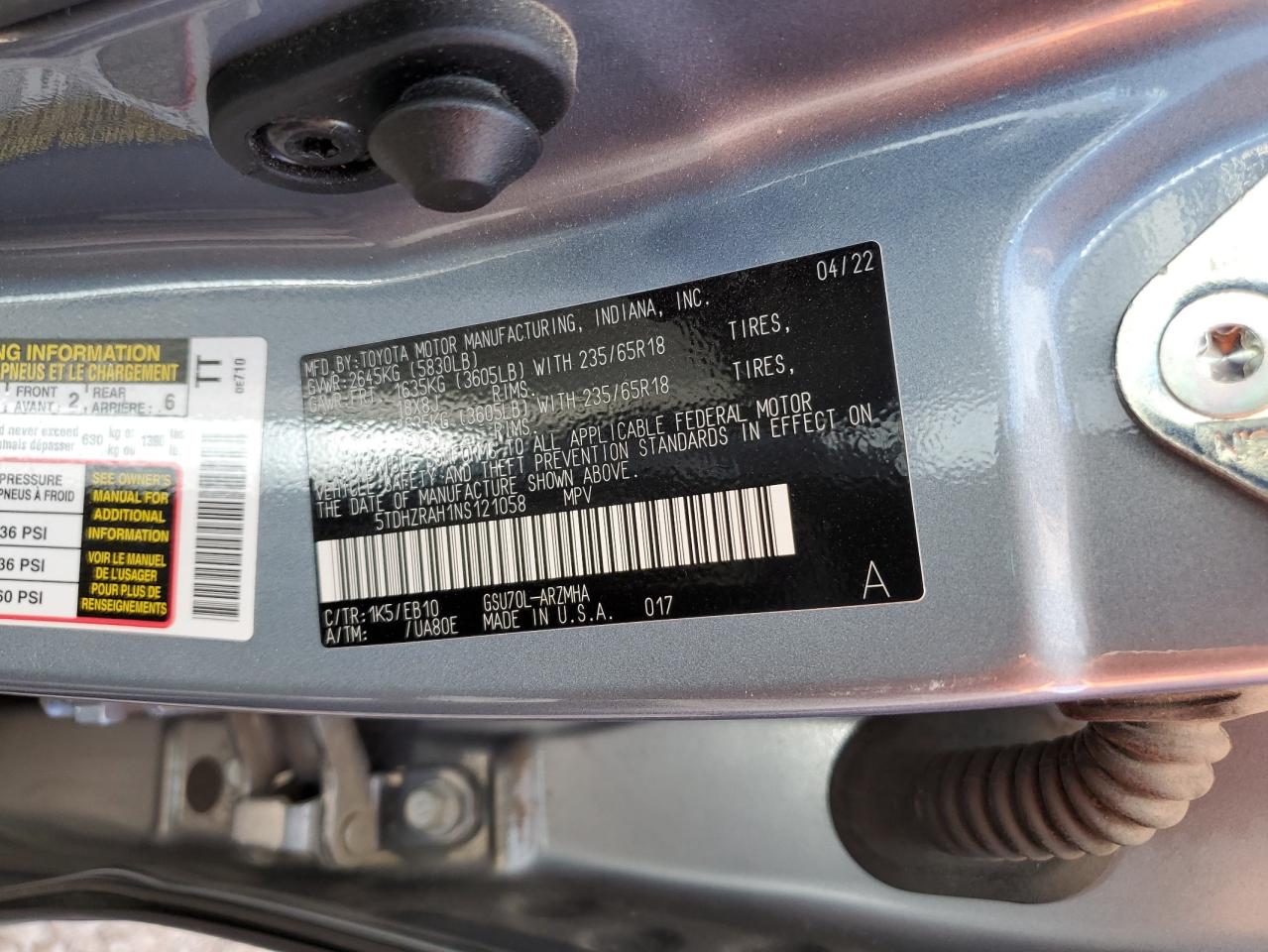 2022 Toyota Highlander VIN 5TDHZRAH1NS121058 Copart auction photo, front end / side damage thumbnail 13
