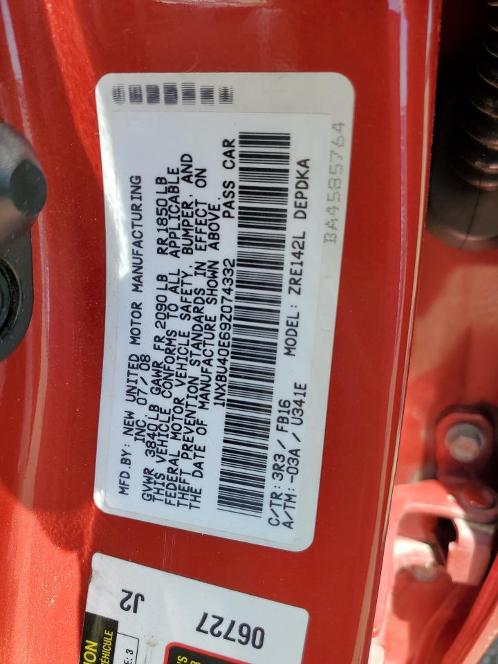 2009 Toyota Corolla VIN 1NXBU40E69Z074332 Copart auction photo, rollover damage thumbnail 12