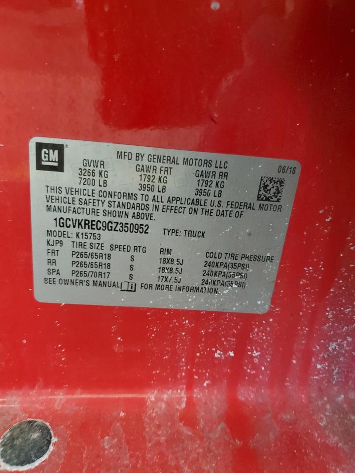 2016 Chevrolet Silverado VIN 1GCVKREC9GZ350952 Copart auction photo, front end damage thumbnail 12
