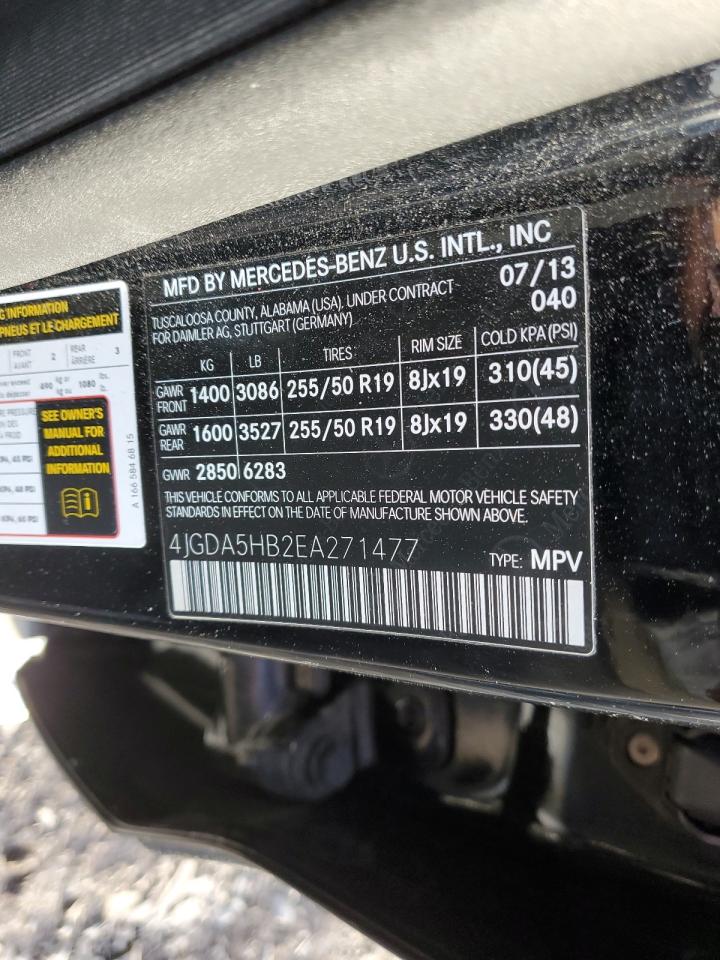 2014 Mercedes-Benz M-klasse VIN 4JGDA5HB2EA271477 Copart auction photo, front end damage thumbnail 13
