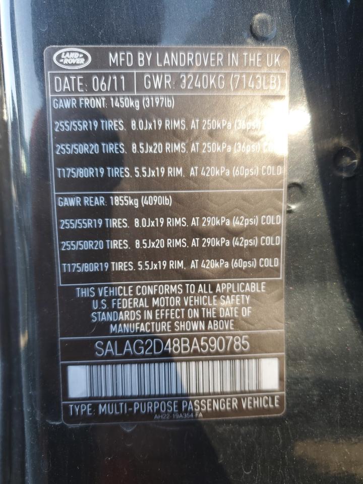 2011 Land Rover LR4 VIN SALAG2D48BA590785 Copart auction photo, front end / side damage thumbnail 13