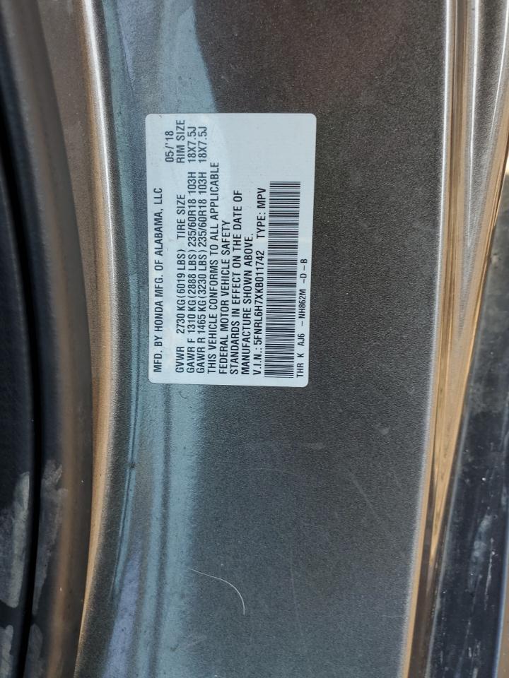 2019 Honda Odyssey VIN 5FNRL6H7XKB011742 Copart auction photo, side / rear end damage thumbnail 15