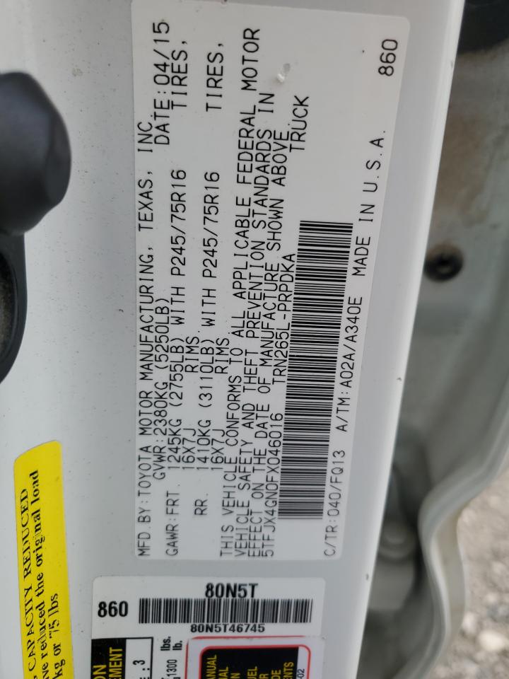 2015 Toyota Tacoma VIN 5TFJX4GN0FX046016 Copart auction photo, front end / mechanical damage thumbnail 13