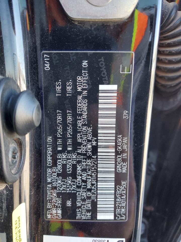 2017 Toyota 4Runner VIN JTEZU5JR1H5157214 Copart auction photo, front end / side damage thumbnail 14