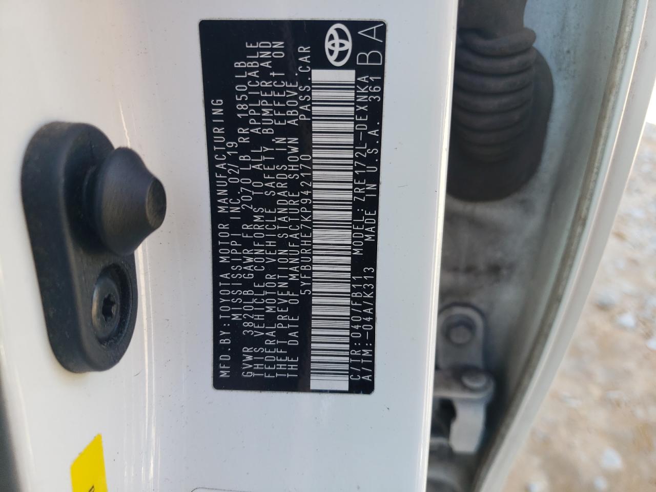 2019 Toyota Corolla VIN 5YFBURHE7KP942170 Copart auction photo, rear end / side damage thumbnail 13