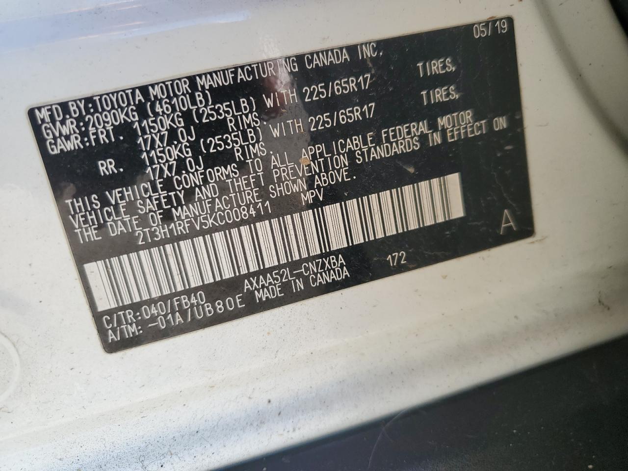 2019 Toyota RAV 4 VIN 2T3H1RFV5KC008411 Copart auction photo, front end damage thumbnail 13