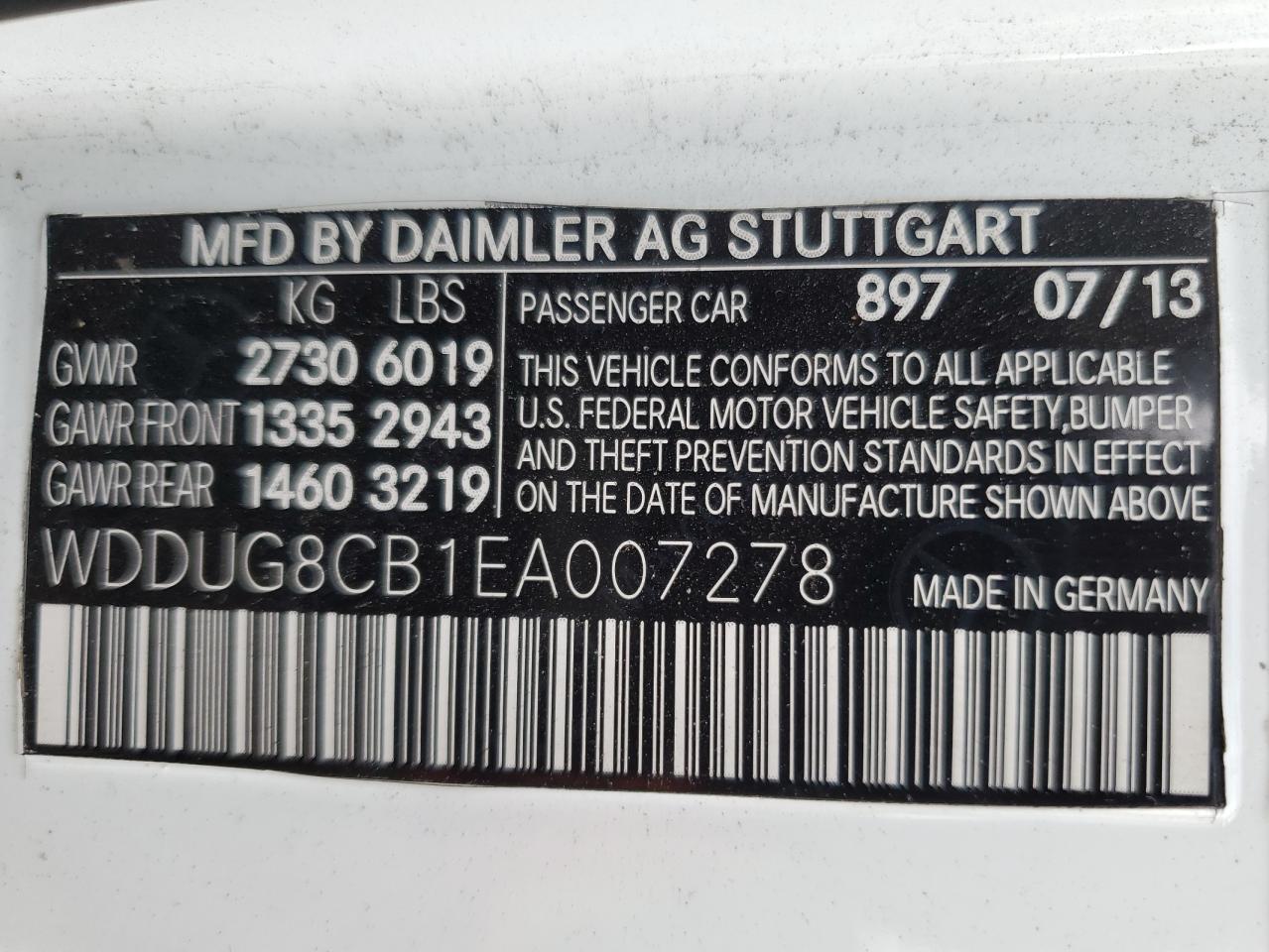 2014 Mercedes-Benz S-klasse VIN WDDUG8CB1EA007278 Copart auction photo, front end damage thumbnail 12