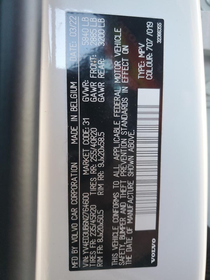 2022 Volvo XC40 VIN YV4ED3UB6N2764600 Copart auction photo, front end / minor dent/scratches damage thumbnail 13