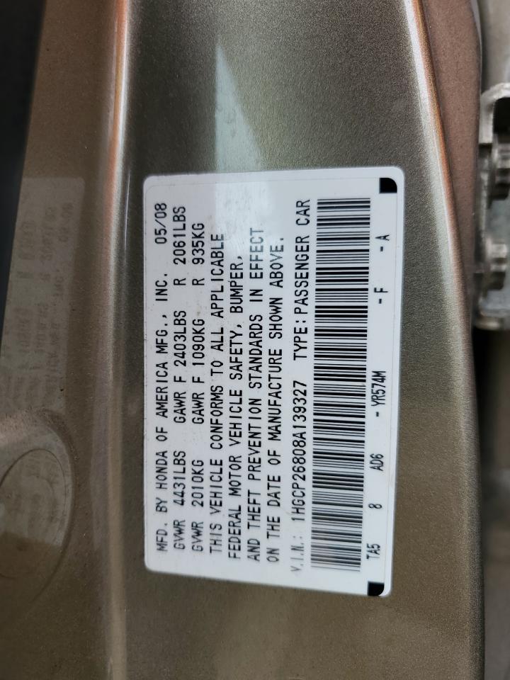 2008 Honda Accord VIN 1HGCP26808A139327 Copart auction photo, water/flood damage thumbnail 13