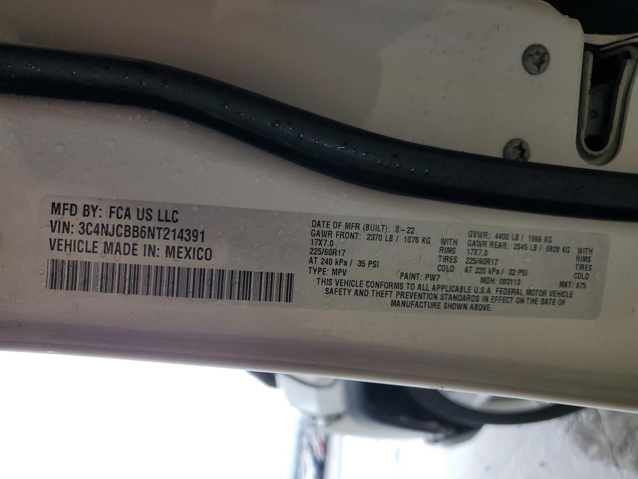 2022 Jeep Compass VIN 3C4NJCBB6NT214391 Copart auction photo, front end damage thumbnail 13