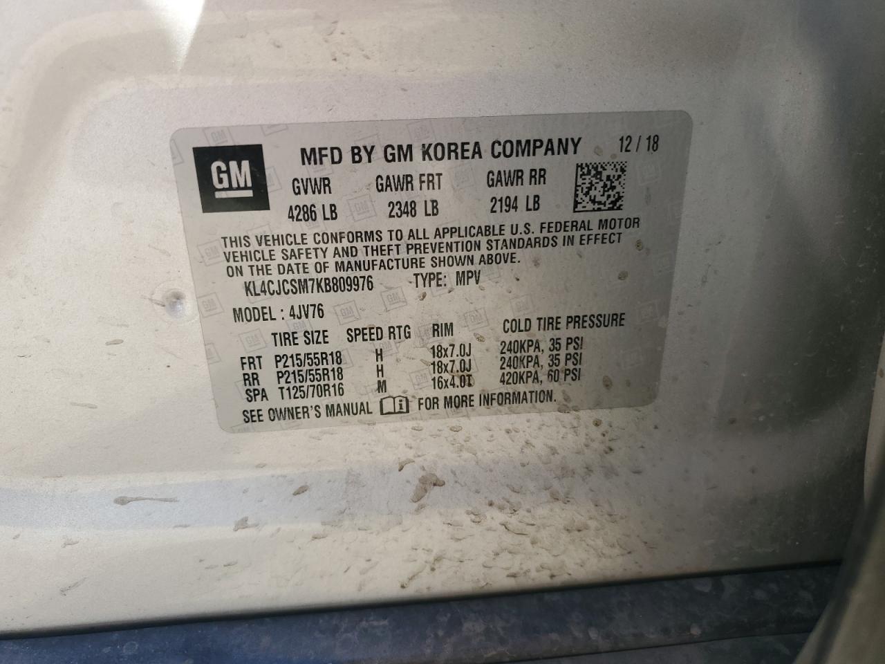 2019 Buick Encore VIN KL4CJCSM7KB809976 Copart auction photo, front end damage thumbnail 13