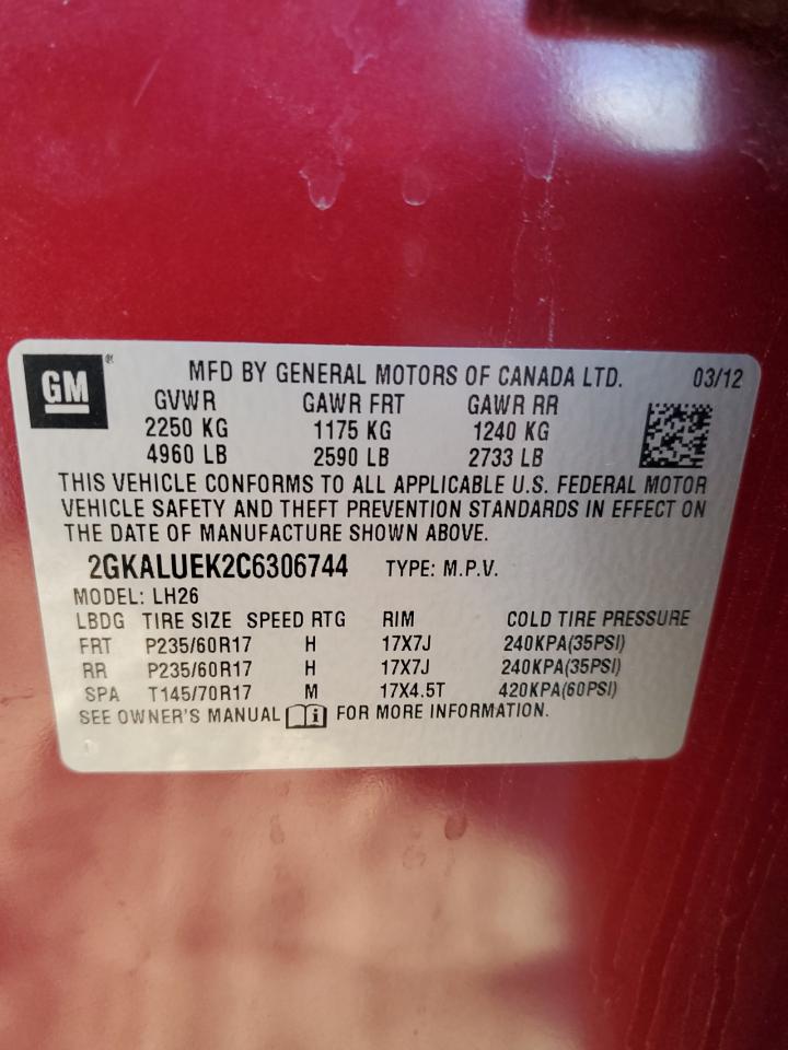 2012 GMC Terrain VIN 2GKALUEK2C6306744 Copart auction photo, all over damage thumbnail 13