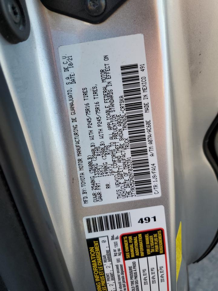 2022 Toyota Tacoma VIN 3TYRX5GN2NT035391 Copart auction photo, front end / rear end damage thumbnail 12
