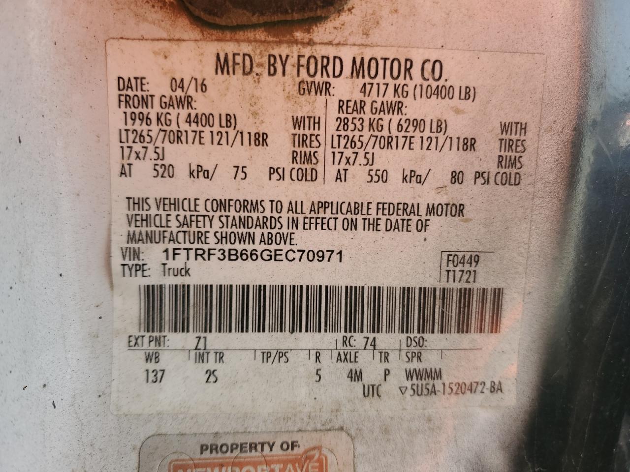 2016 Ford F350 VIN 1FTRF3B66GEC70971 Copart auction photo, all over damage thumbnail 12