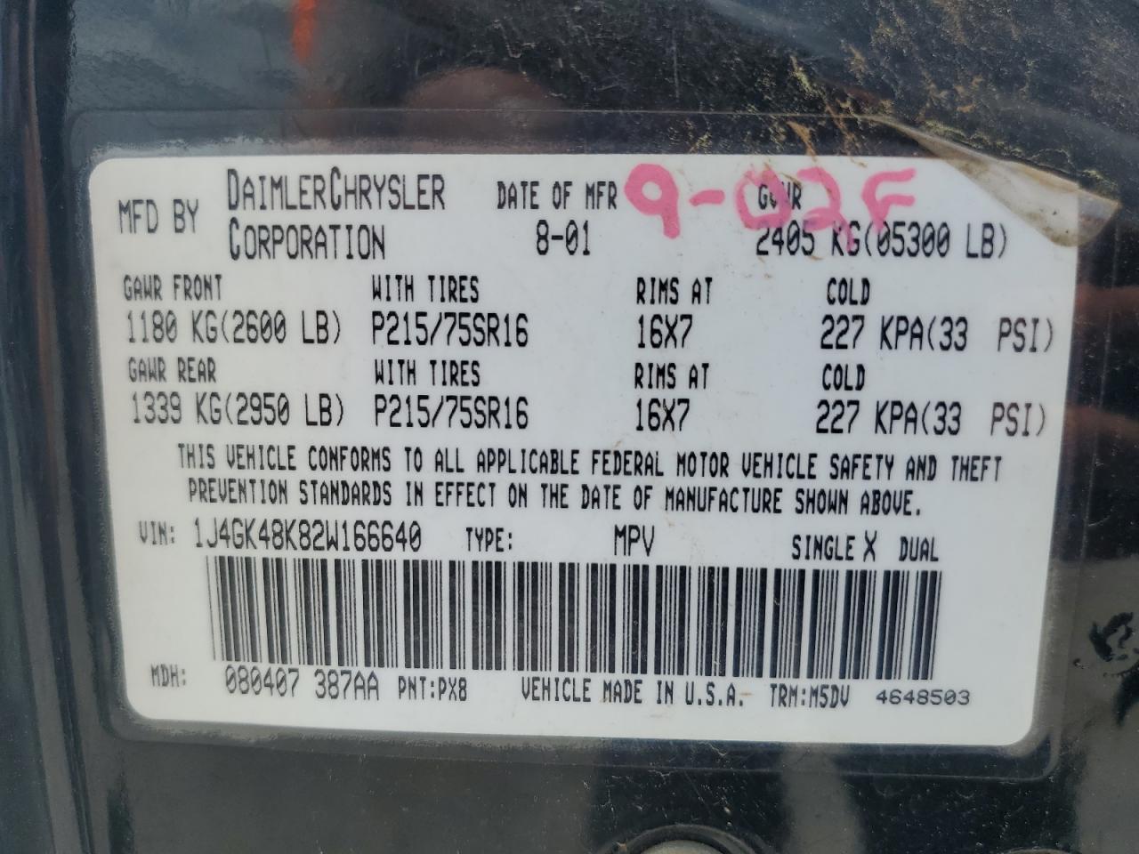2002 Jeep Liberty (North America) VIN 1J4GK48K82W166640 Copart auction photo, front end damage thumbnail 16