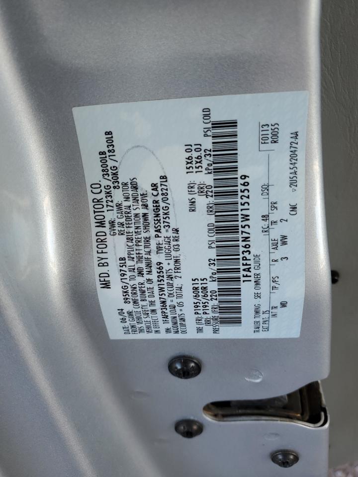 2005 Ford Focus VIN 1FAFP36N75W152569 Copart auction photo, front end damage thumbnail 15