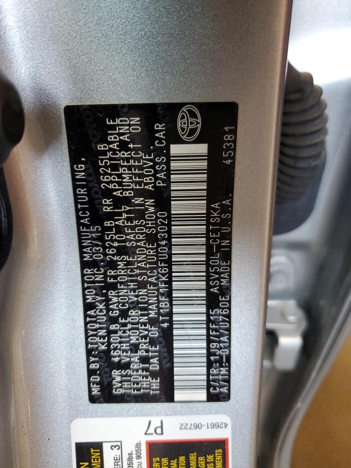 2015 Toyota Camry VIN 4T1BF1FK6FU043020 Copart auction photo, rear end damage thumbnail 13