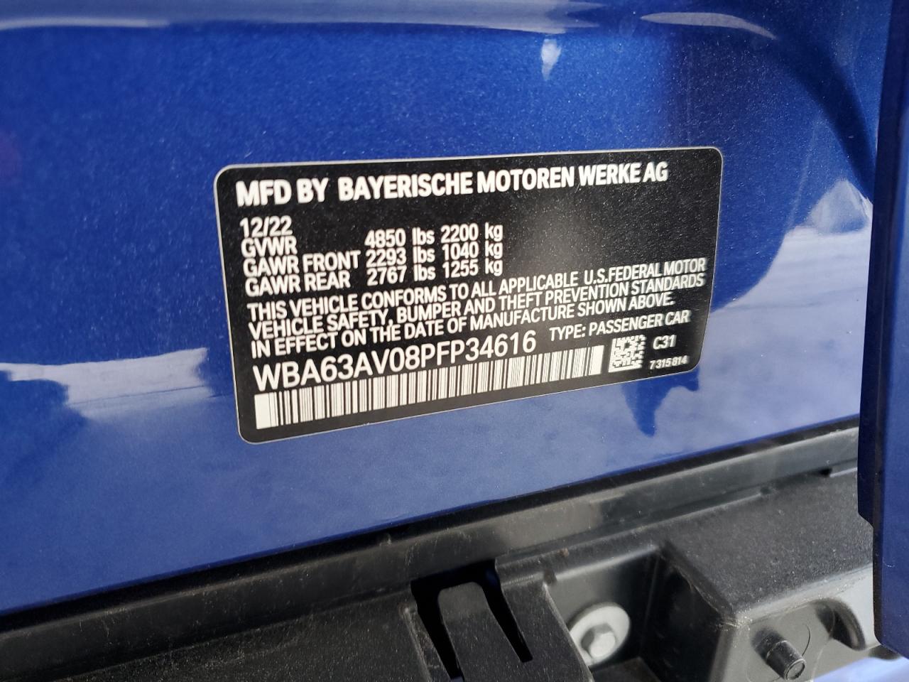 2023 BMW 4er VIN WBA63AV08PFP34616 Copart auction photo, all over damage thumbnail 13