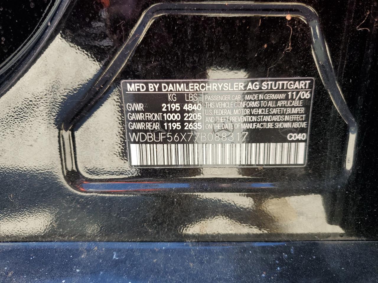 2007 Mercedes-Benz E-klasse VIN WDBUF56X77B088317 Copart auction photo, minor dent/scratches damage thumbnail 12